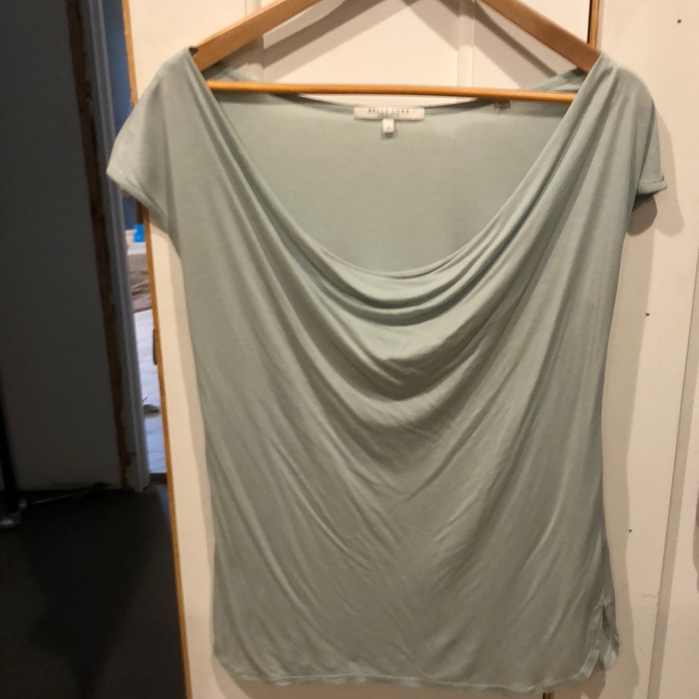 Bella Luxxe light blue drape neck blouse